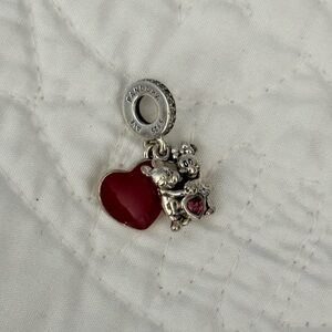 Disney x Pandora Silver Mickey & Minnie Charm with Red Heart